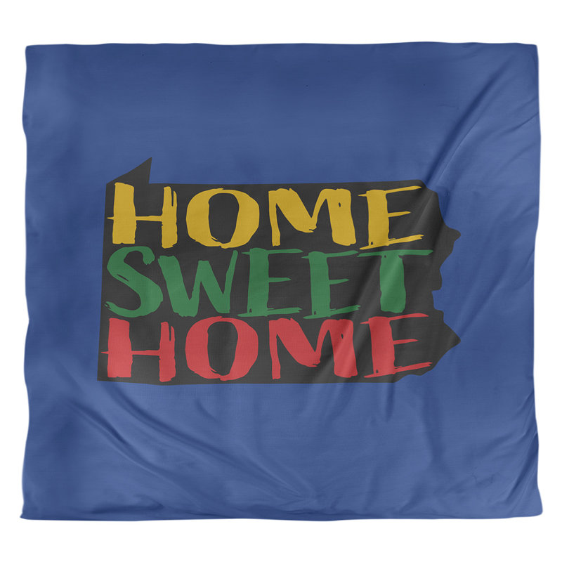 Housse de couette simple réversible Home Sweet Pennsylvania, Housse de couette pour très grand lit, Bleu marine / Noir