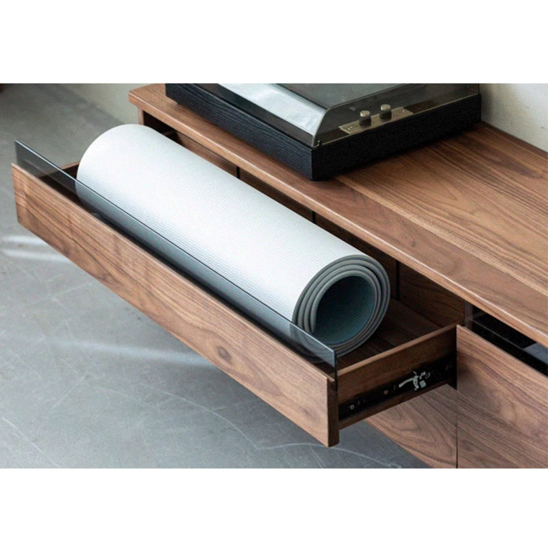 Meuble télé de salon en bois massif de style japonais, 70.87"