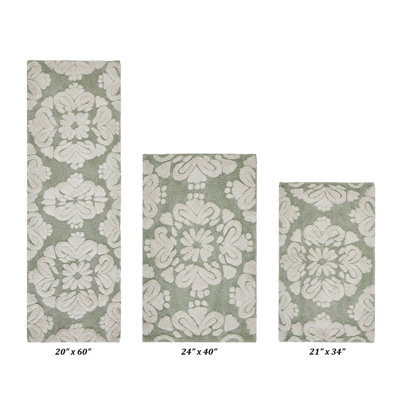 Chemash Premium 100% Cotton 1885 GSM 3-Piece Bath Rug Set, OEKO-TEX® Certified, Non-Slip Spray Latex Backing, Plush Tufted Bath Mats for Shower, Bathtub, Vanity, Sink & Toilet Areas, Super Absorbent, Machine Washable, Sage
