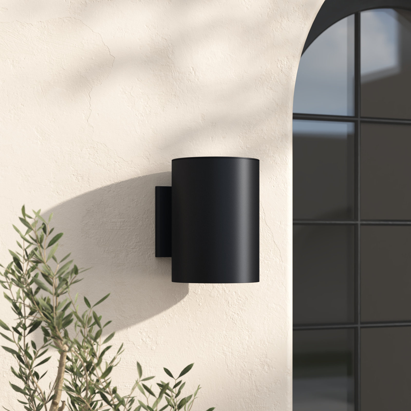 Barbara Single Light Cylinder Outdoor Aluminum Wall Light, Black, 7.25" H x 5" W x 6.25" D