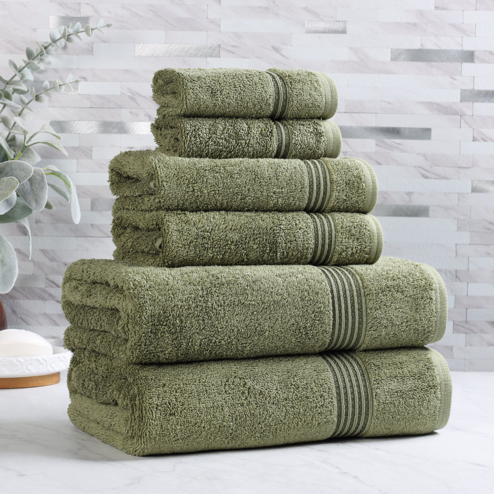 Oleg 6-Piece Egyptian Cotton Towel Set, Forest Green