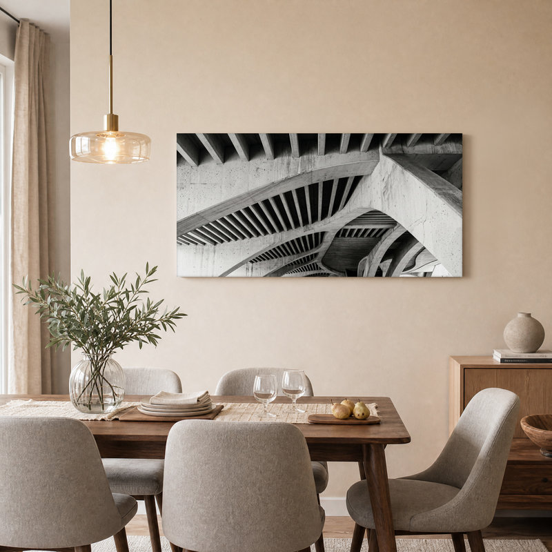Structure de pont en béton nervuré en toile noire et blanche, 32“W x 16”H