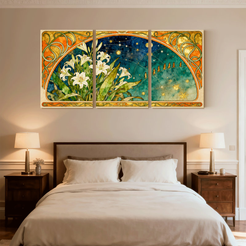 «Fantasy & Sci-Fi Floral Night Sky», ensemble de 3 impressions sur toile, H 30 po x l 60 po