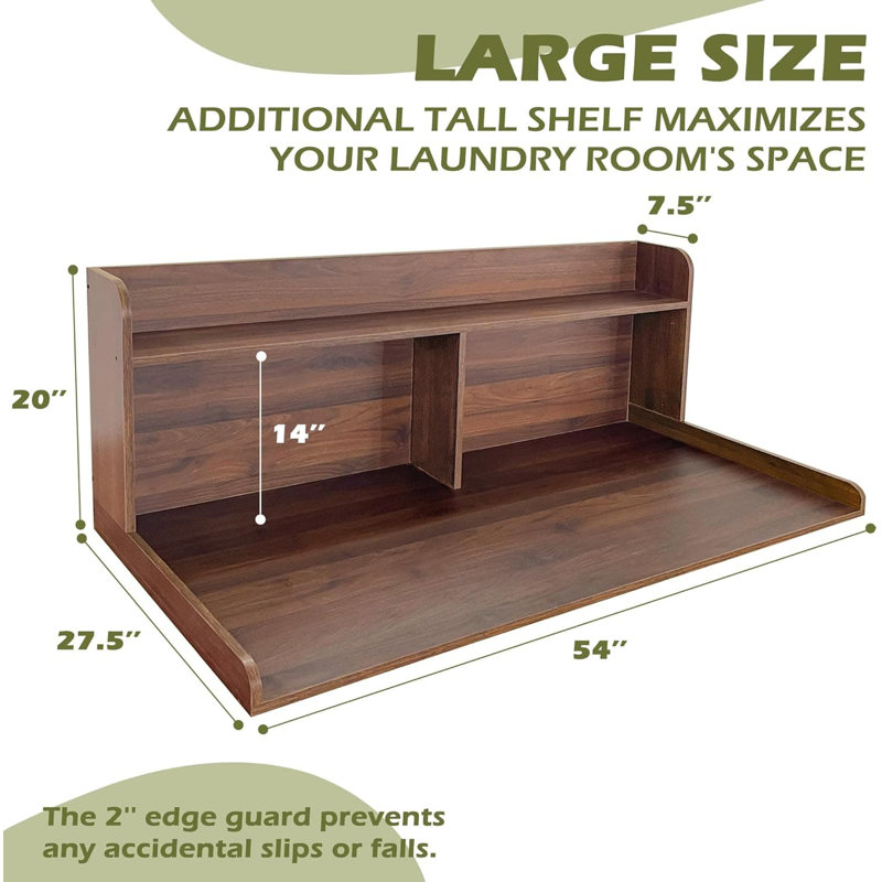 Comptoir à lessive universel avec tablette de rangement, laveuse et sécheuse robustes avec revêtement imperméable pour salle de lavage organisée