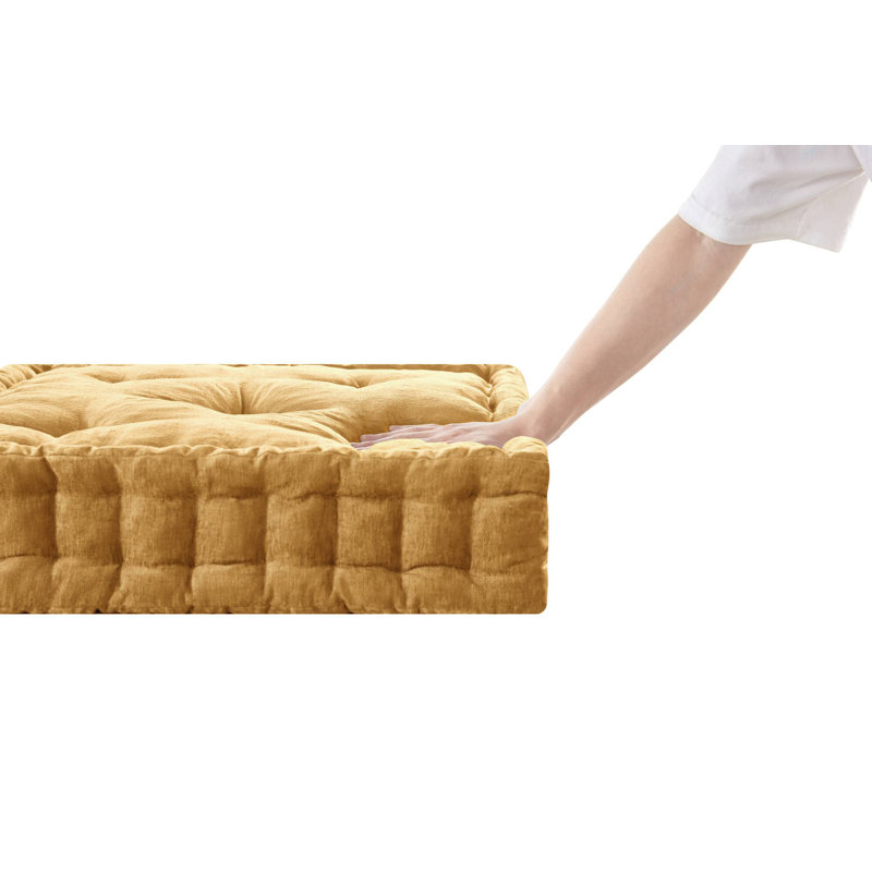 Coussin de sol carré en chenille poly A Alez, Jaune, Carré de 24 po