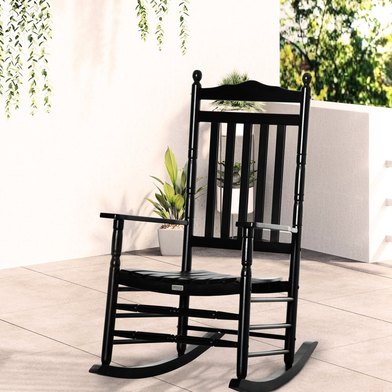 Chaise berçante d'extérieur en bois noir, conception traditionnelle, ergonomique, 330 lb supportée, - peinture porche bois, confortable, capacité, siège