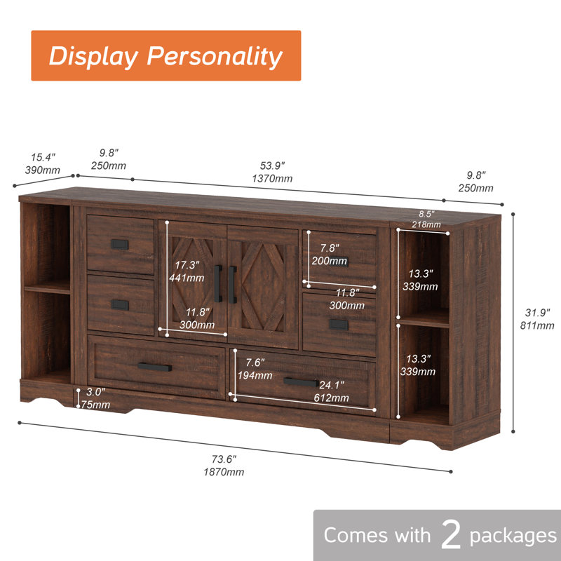 Laziza 6-Drawer Combo Dresser with Barn Doors , Brown