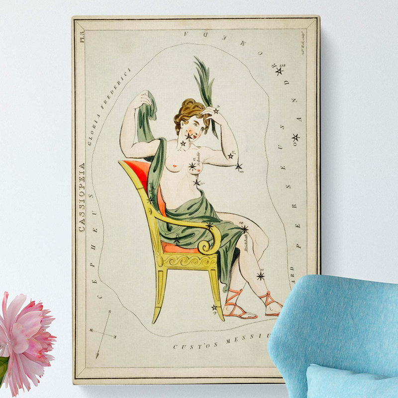 Astronomical Chart Of The Cassiopeia Constellation - Wrapped Canvas Painting, 50cm H x 35cm W x 3cm D