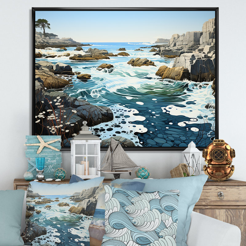 Paysage de plage sauvage IV sur toile, Cadre flottant noir, H 30 po x l 40 po x P 1,5 po