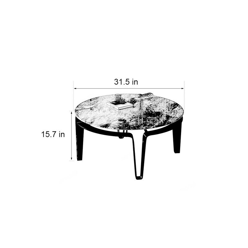 Table basse ronde en pierre supercristalline, Noir, noir, noir, noir