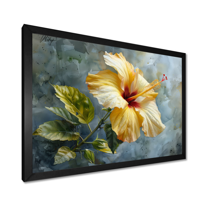 Décoration murale Vanesa - Hibiscus, H 16 po x l 32 po x P 1 po, Toile encadrée noire simple