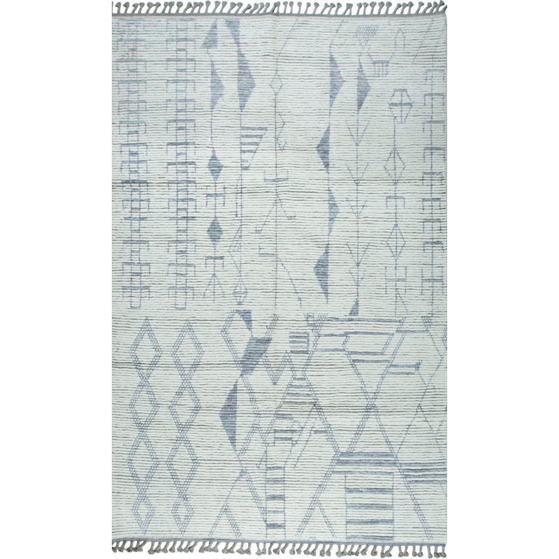 6x9 Ivory Hand-Knotted Wool Linear Tribal Motifs Modern Contemporary Carpet Rug