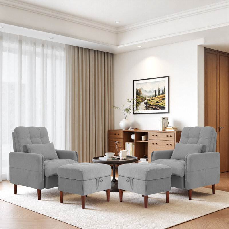 Upholstered Armchair with Footstool, Grey