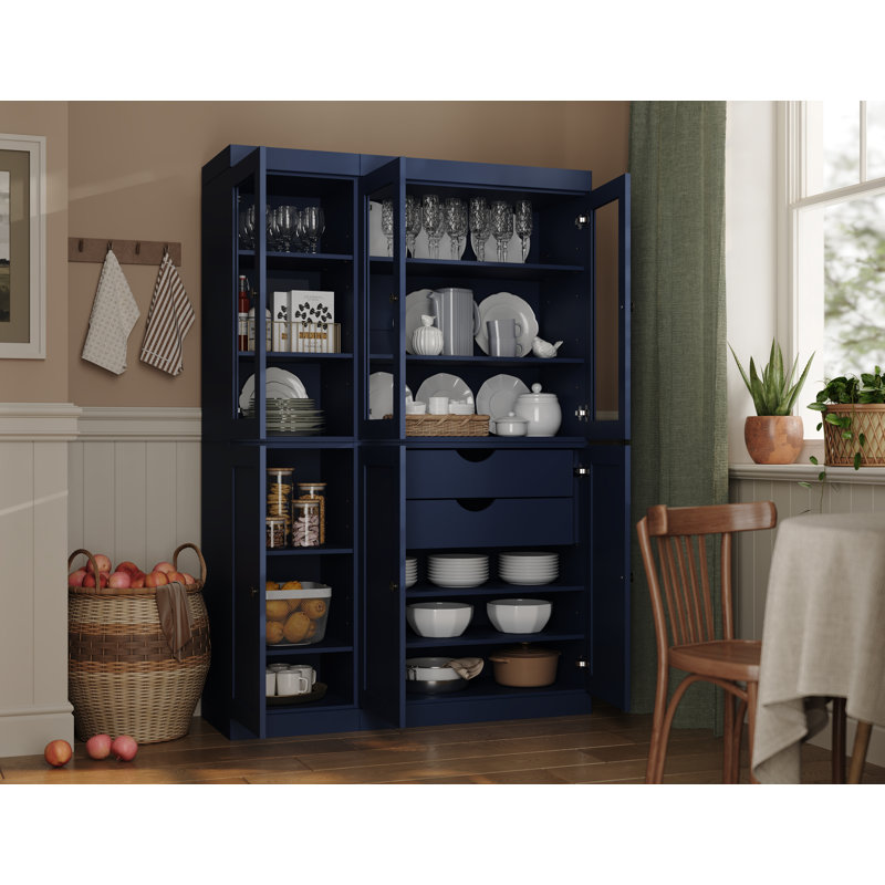 Garde-manger Palace 100% bois massif 48,5 po avec shaker, portes en verre transparent, 2 tiroirs et tablettes réglables Palace Imports