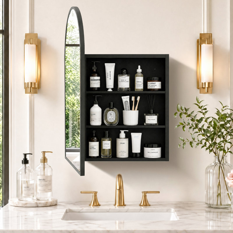 Pharmacie moderne encastrée ou à fixation en surface avec miroir, 36" H x 24" W, Black