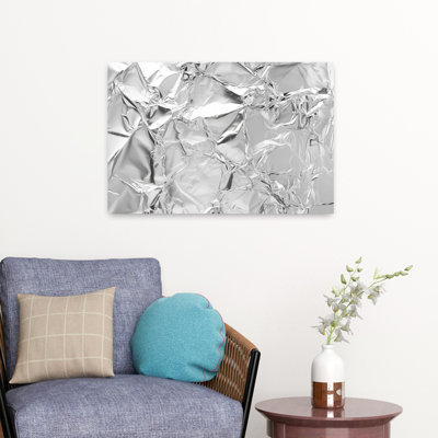 Shiny Silver Metallic Texture Industrial Background Abstract Bold Elegant Wall Art by Marika Barsrsind - Wrapped Canvas Print