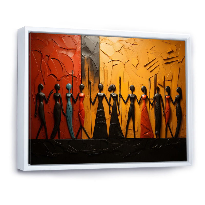 Khloie, Tribal africain, rythmes viii - Art mural tribal africain, H 16 po x l 32 po, Reproduction avec cadre flottant, Blanc