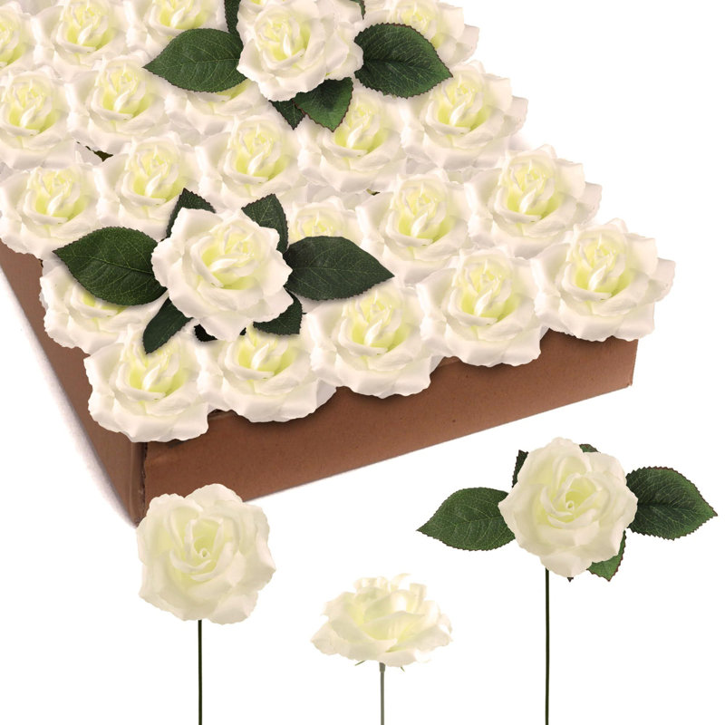 50 pièces 50 po, crème, touche rose véritable - fleurs en soie