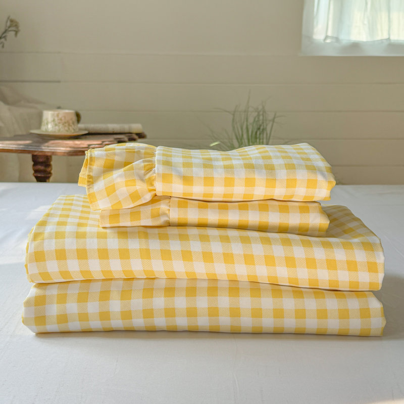 Ensemble de draps Gingham Ruffle, Lit double, Guingan jaune