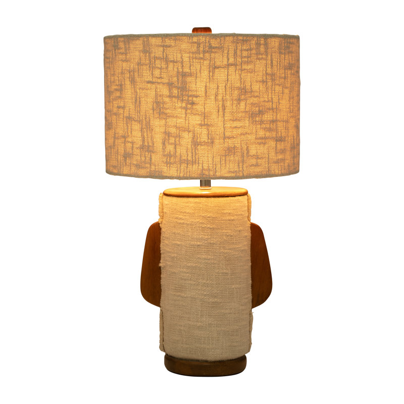 Neutral Textured Natural 24" Omix Fabric Lamp With Wood, Ivory, Cylinder - 13" x 13" x 24"