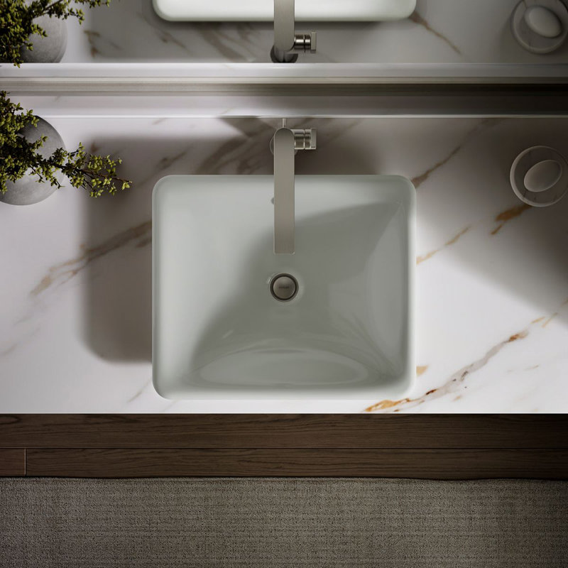 Iron Plains Metal Rectangular Vessel Bathroom Sink with Overflow, Sea Salt