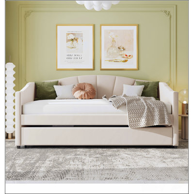 Upholstered Daybed Sofa Bed Twin Size With Trundle And Wood Slat