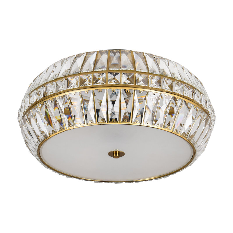 3-Light 18.31" Crystal Flush Mount Ceiling Light, Brushed Gold