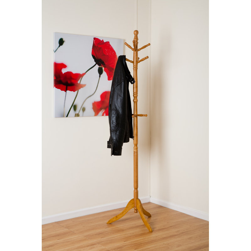 Valcour Solid Wood Freestanding 9 - Hook Coat Rack, Oak
