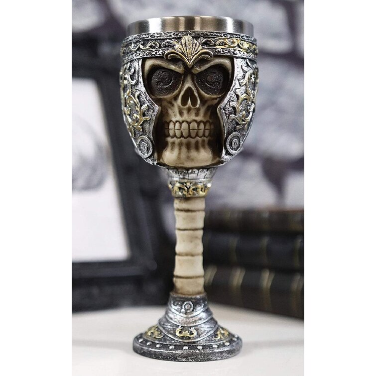Set of 4 Skeleton Hand Wine Glass Set Goblet Silver Metal Stem New
