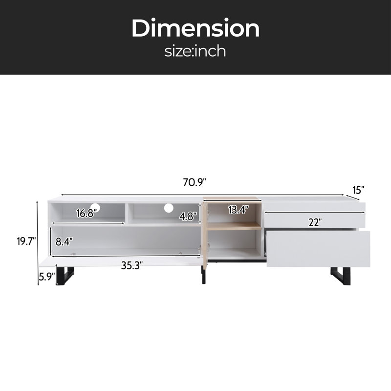 Crédence de rangement l 70,9 po, Blanc / bois naturel