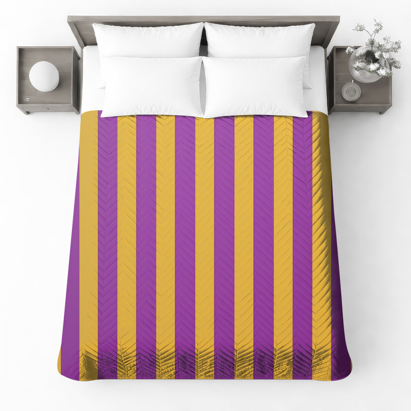 Purple Yellow Stripes Bedding Stripes Bedspread Pattern, Twin