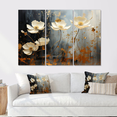 Golden Meadows Of Flowers Fields II - Flower Wall Art Living Room Set