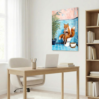 Renard dans la salle de bain, ensemble de 1 reproduction d'art sur toile tendue