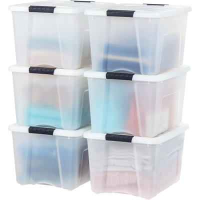 40 Qt Stackable Plastic Storage Bins With Lids, 6 Pack - BPA-Free,  - Discreet Organizing Solution, Latches, Durable Nestable Containers, Secure Pull Handle 