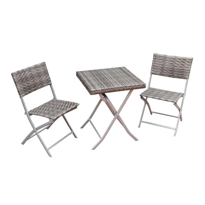 2 - Person Wicker Patio Dining Set with Square Table, Grey