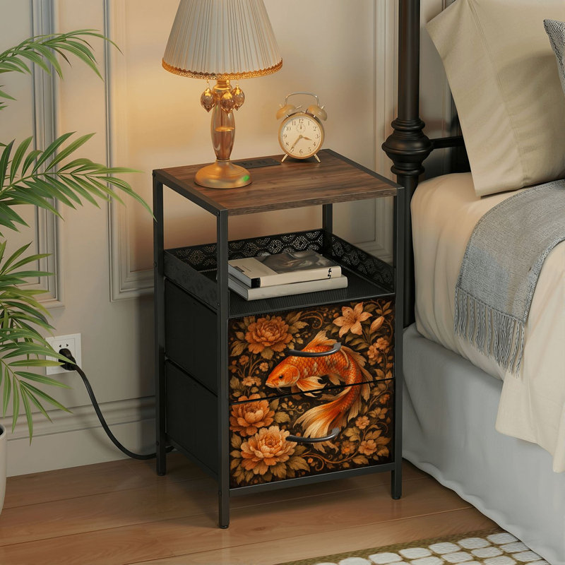 Table de chevet 2 tiroirs avec station de charge, table de chevet avec ports USB et prises USB