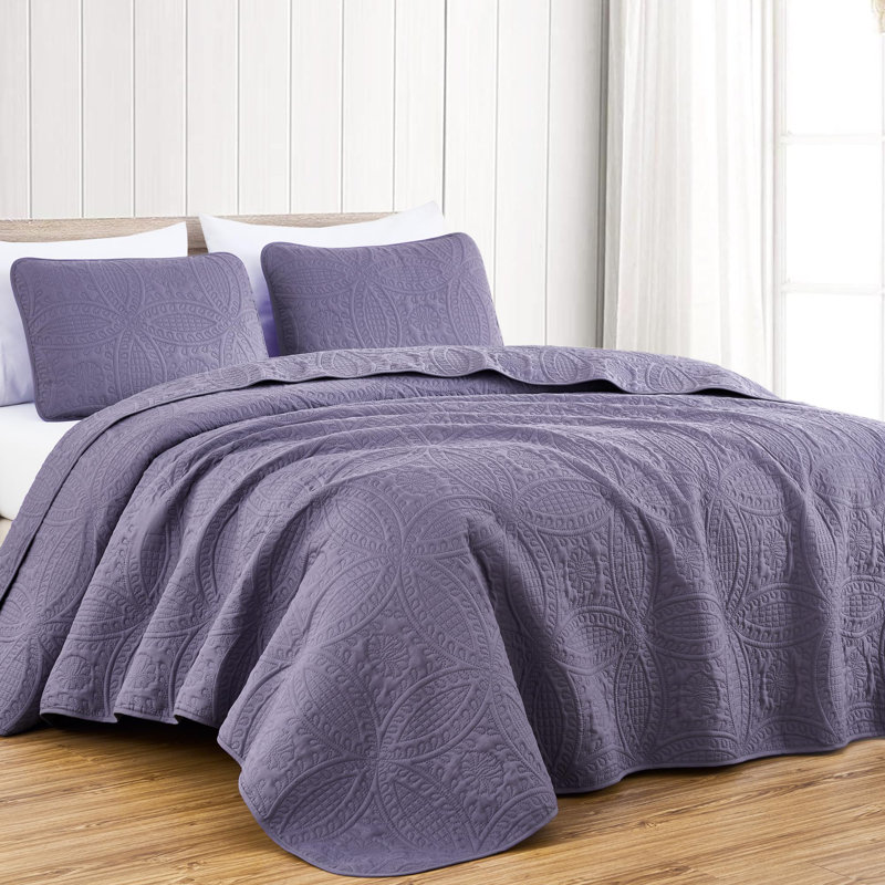 Austin Microfiber Reversible 3-Piece Coverlet / Bedspread Set, Queen Coverlet / Bedspread + 2 Standard Shams, Dusty Purple