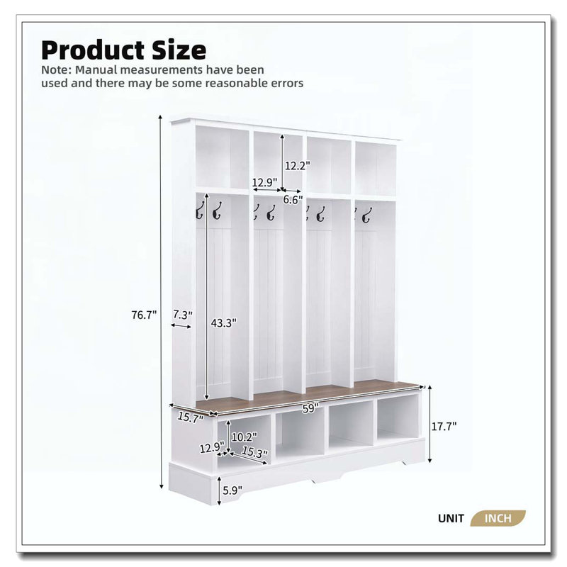 Hall Tree with 8 Hooks, White