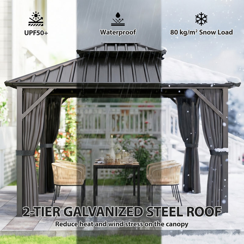 Auvent pour pavillon de jardin 10 pi x 12 pi avec double toit en acier galvanisé