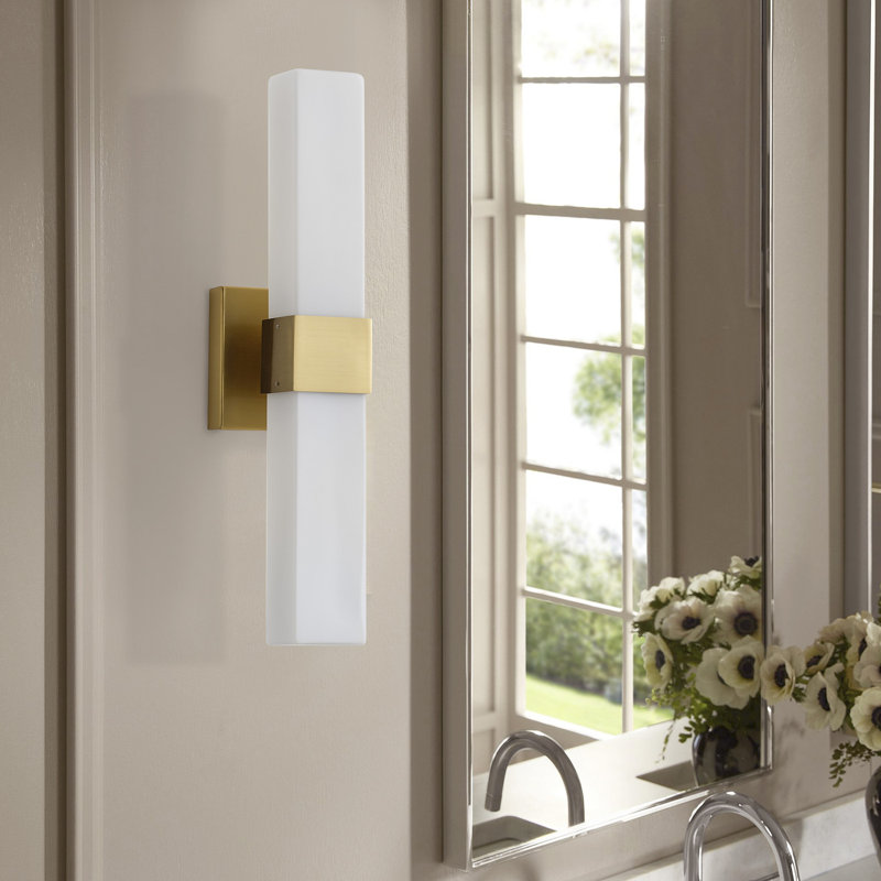 Applique murale moderne 18,5 po à 2 lumières, laiton poli avec abat-jour en verre blanc, à intensité variable, homologué ETL