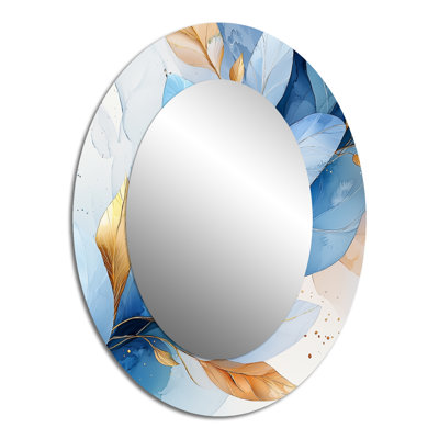 Gold Blue Ferns Gentle Breeze I - Gold Oval Wall Mirror Decor