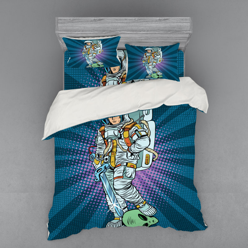 Ensemble de housse de couette en microfibre bleu sarcelle / blanc cassé, Housse de couette grand + 3 pièces supplémentair