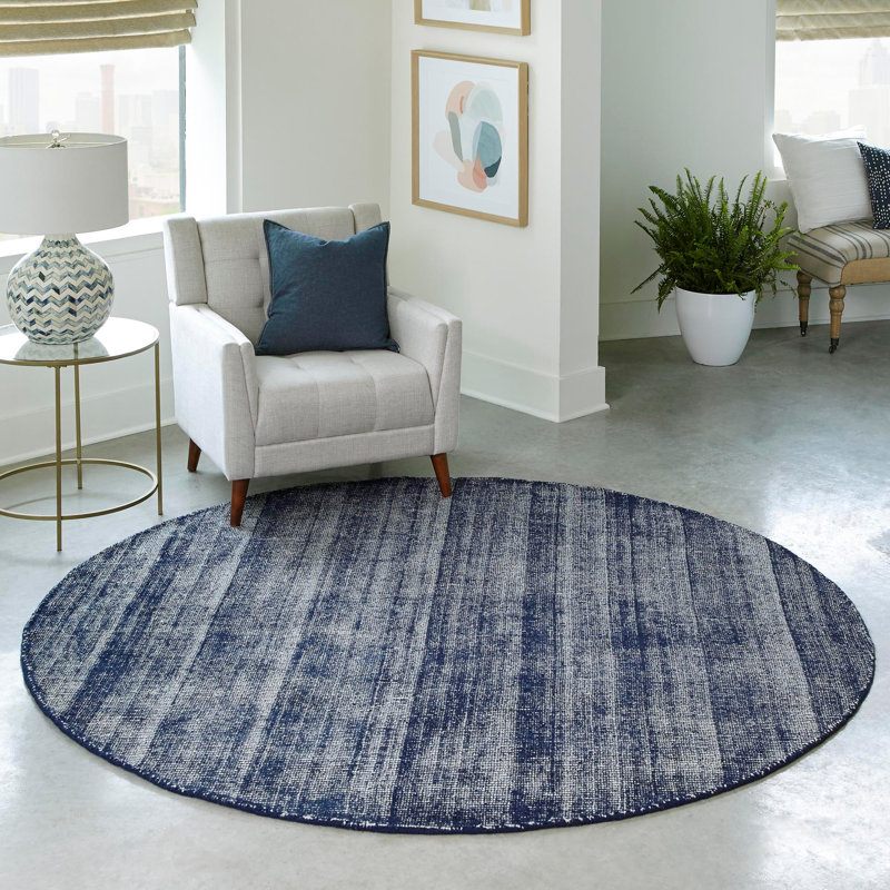 Liabah Wool Striped Indoor Rug, Round 7'