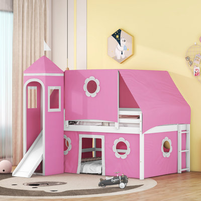 Queribus Kids Loft Bed with Slide and Tent