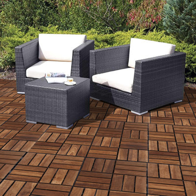 12 In. X 12 In. Square Acacia Wood Interlocking Flooring Tiles Striped Pattern Tiles (Pack Of 10)