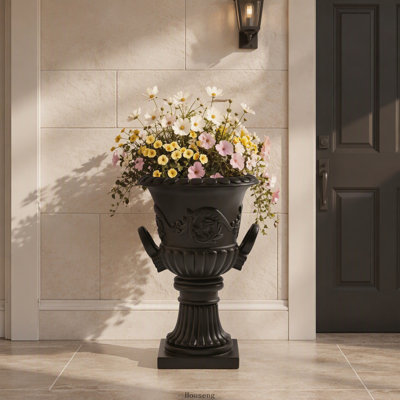 Urne décorative sur piédestal de style romain classique, noire