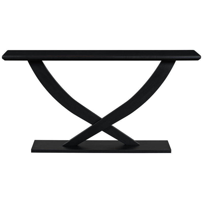 Table moderne rustique de 57 po, à pieds croisés, spacieuse, pour la construction d'une console de chambre à coucher, Noir
