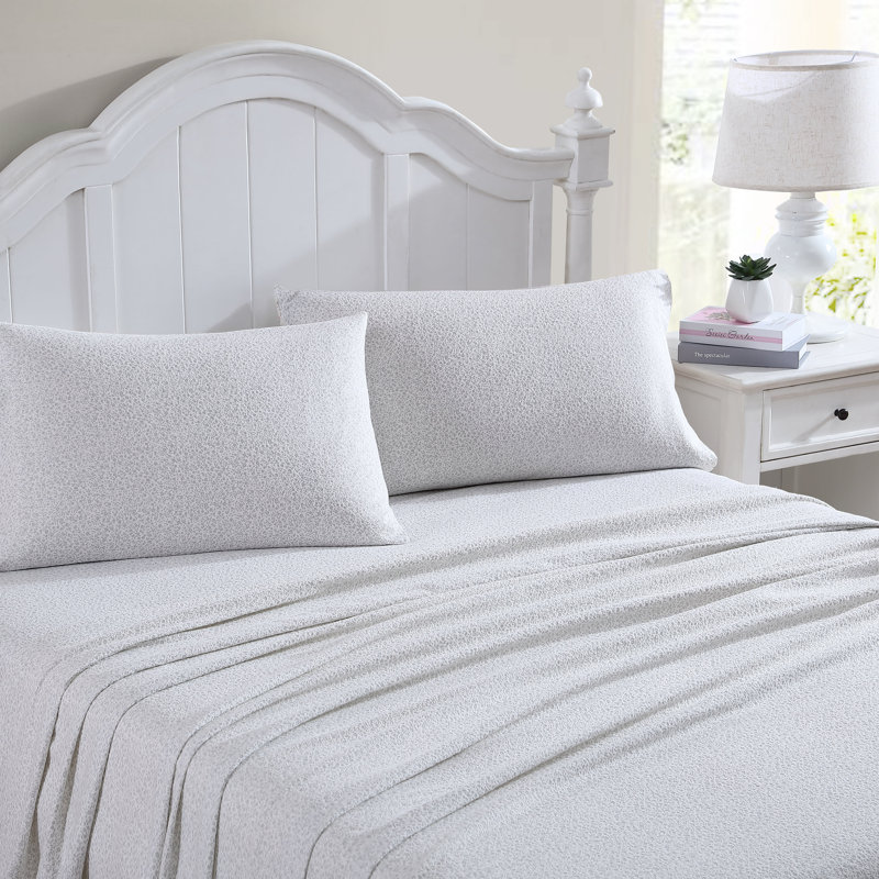 Ensemble de draps en flanelle de coton brossé, Ensemble de draps pour très grand lit avec 2 taie, Gris Chelsie Vine