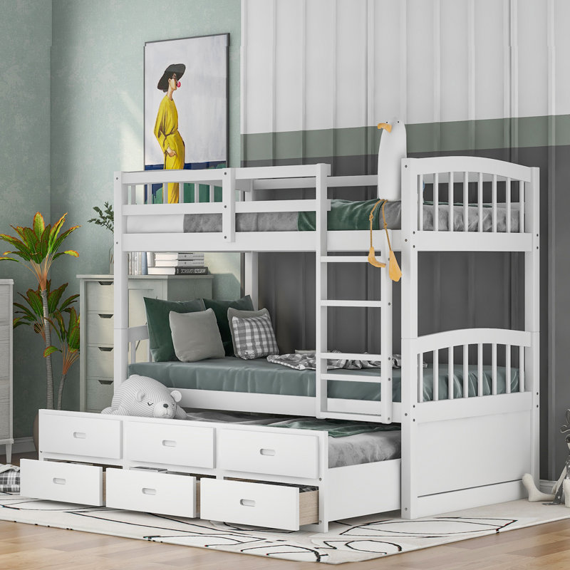Tanvir Twin over Twin 3 Drawer Bunk Bed with Trundle by Harriet Bee, White