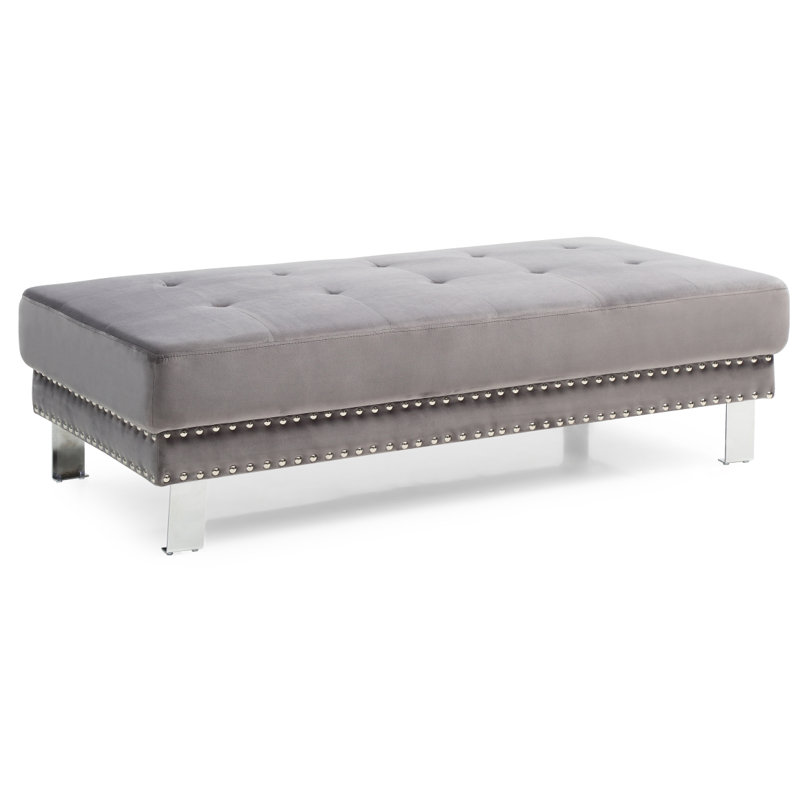 Velvet Ottoman, Gray Velvet